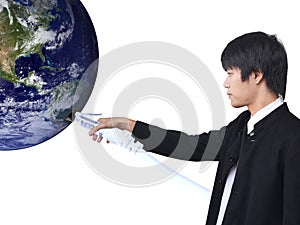 Businessman connect world (Earth view image from h