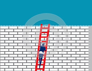 Businessman conquering adversity. Concept business vector illustration, Risk, Climbing, Ladder