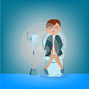 Businessman constipation symptom and poop in intestine.illustrator