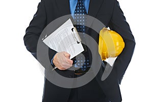 Businessman with construction helmet photo