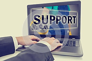 Businessman contacting online support