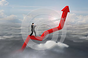 Businessman control arrow direction of 3D red trend line