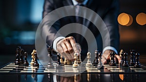 Businessman control chess game concept for ideas business strategy management, development new strategy plan, leader and teamwork