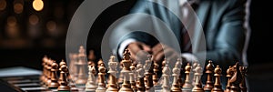 Businessman control chess game concept for ideas business strategy management, development new strategy plan, leader and teamwork