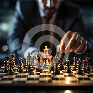 Businessman control chess game concept for ideas business strategy management, development new strategy plan, leader and teamwork