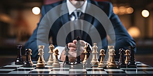 Businessman control chess game concept for ideas business strategy management, development new strategy plan, leader and teamwork