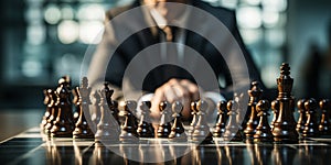 Businessman control chess game concept for ideas business strategy management, development new strategy plan, leader and teamwork