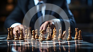 Businessman control chess game concept for ideas business strategy management, development new strategy plan, leader and teamwork