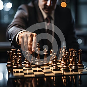 Businessman control chess game concept for ideas business strategy management, development new strategy plan, leader and teamwork