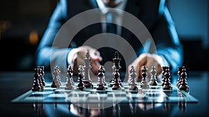 Businessman control chess game concept for ideas business strategy management, development new strategy plan, leader and teamwork