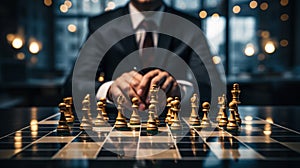 Businessman control chess game concept for ideas business strategy management, development new strategy plan, leader and teamwork