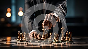Businessman control chess game concept for ideas business strategy management, development new strategy plan, leader and teamwork