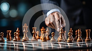 Businessman control chess game concept for ideas business strategy management, development new strategy plan, leader and teamwork