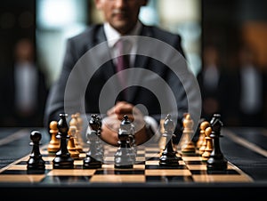 Businessman control chess game concept for ideas business strategy management, development new strategy plan, leader and teamwork