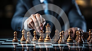 Businessman control chess game concept for ideas business strategy management, development new strategy plan, leader and teamwork