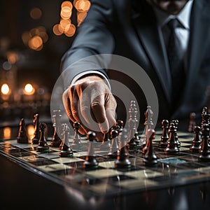 Businessman control chess game concept for ideas business strategy management, development new strategy plan, leader and teamwork