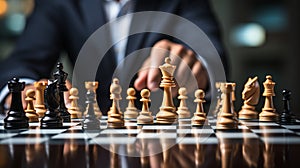 Businessman control chess game concept for ideas business strategy management, development new strategy plan, leader and teamwork