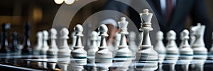 Businessman control chess game concept for ideas business strategy management, development new strategy plan, leader and teamwork