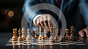 Businessman control chess game concept for ideas business strategy management, development new strategy plan, leader and teamwork