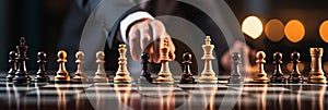 Businessman control chess game concept for ideas business strategy management, development new strategy plan, leader and teamwork