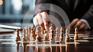 Businessman control chess game concept for ideas business strategy management, development new strategy plan, leader and teamwork