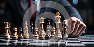 Businessman control chess game concept for ideas business strategy management, development new strategy plan, leader and teamwork