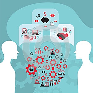 Businessman conversation, process of creating an idea