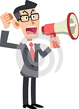 Businessman conveying his opinion with a loudspeaker