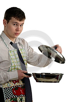 Businessman cooking food