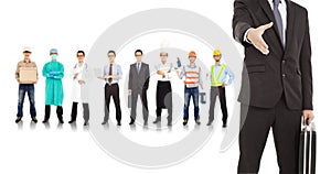 Businessman cooperate with different industries people