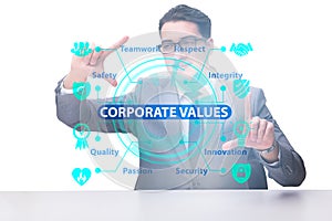 Businessman in the corporate values concept