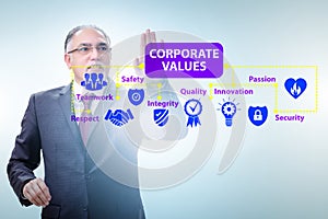 Businessman in the corporate values concept