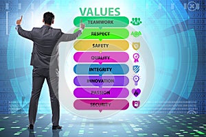 Businessman in the corporate values concept