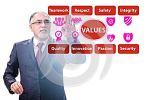 Businessman in the corporate values concept