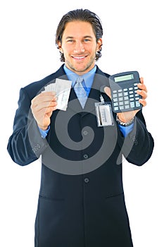 Businessman Counting Money Calculator