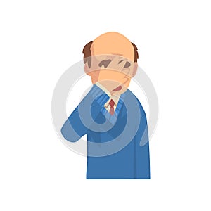 Businessman Covering His Face with Hand, Bald Man in Suit Making Facepalm Gesture, Shame, Headache, Disappointment