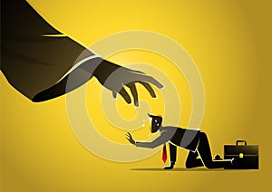 A businessman crawling and a hand reaching him vector illustration