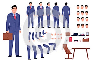 Businessman creation. Clerk male character editor kit. Isolated different body parts in various positions and gestures