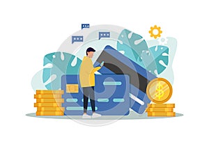 Businessman credit card , eps10 vector. Pay online conceptual illustration set, ideal for banner