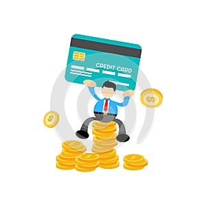 businessman and credit card finance service cartoon flat design illustration