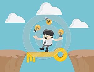 Businessman Cross the cliff with key to success illustration