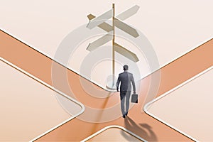 Businessman at the crossroads choosing strategy