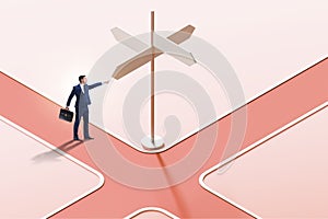 Businessman at the crossroads choosing strategy