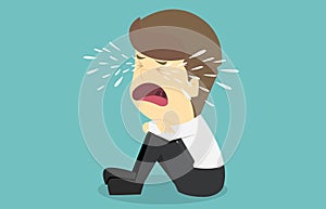 Businessman crying sad.Cartoon of business success is the concept of the man characters business, the mood of people, can be used