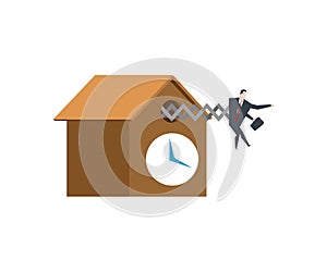 Businessman cuckoo in clock. Watch for boss . office life vector