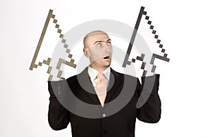 Businessman with cursor arrows