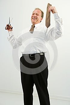 Businessman with cut tie