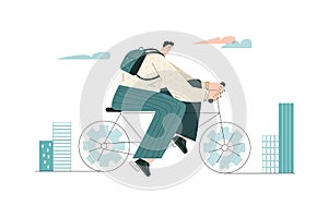 Businessman cycling to work  Suit person on bike  Urban character with bagpack riding on bicycle  Flat vector illustration