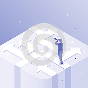 Businessman decision. Business direction choice, success career decisions and choosing ways isometric vector concept illustration