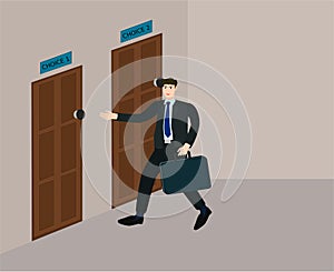 Businessman decision choose to open the door